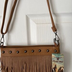 Heritage West Tan Fringe Crossbody Bag